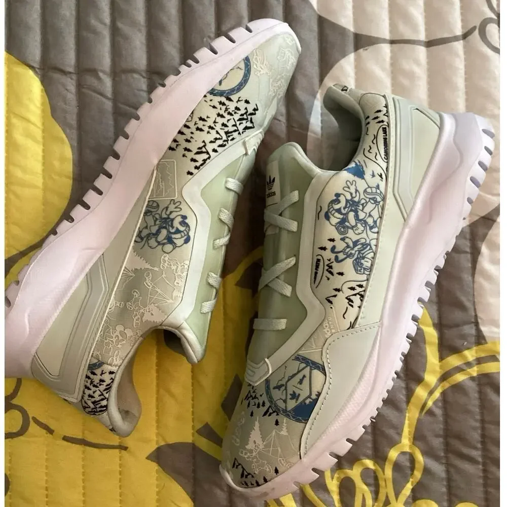 NWT Disney x adidas Originals Flex sneakers Mickey and Pluto linen green sz 6Y